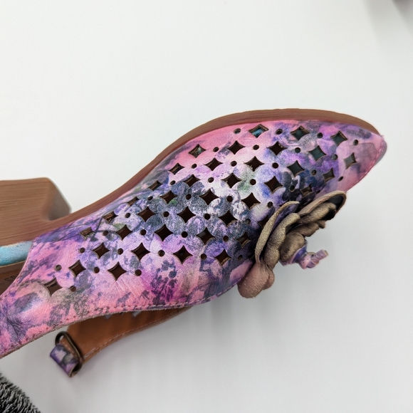 L'artiste Lovella Tidye Floral Sandals 36 Purple Boho Peep Toe Hippie Fairycore - Picture 9 of 12